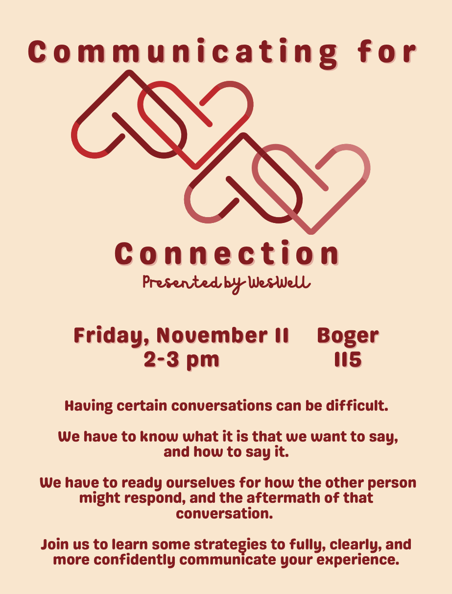 Communicating for Connection Workshop 11/11, 2-3pm Boger 115